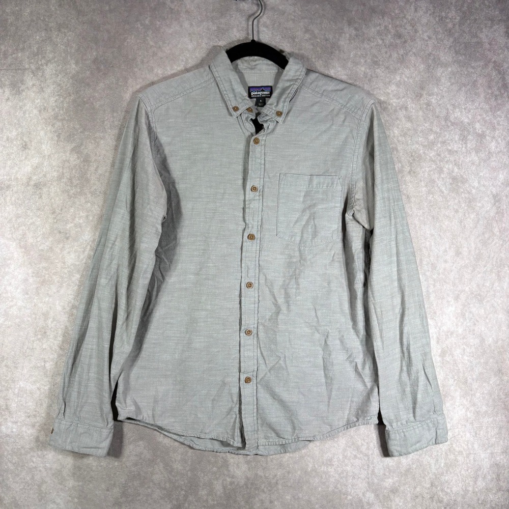 Patagonia Button Down Shirt Womens Small‎ Grey Organic Cotton Long Sleeve Casual